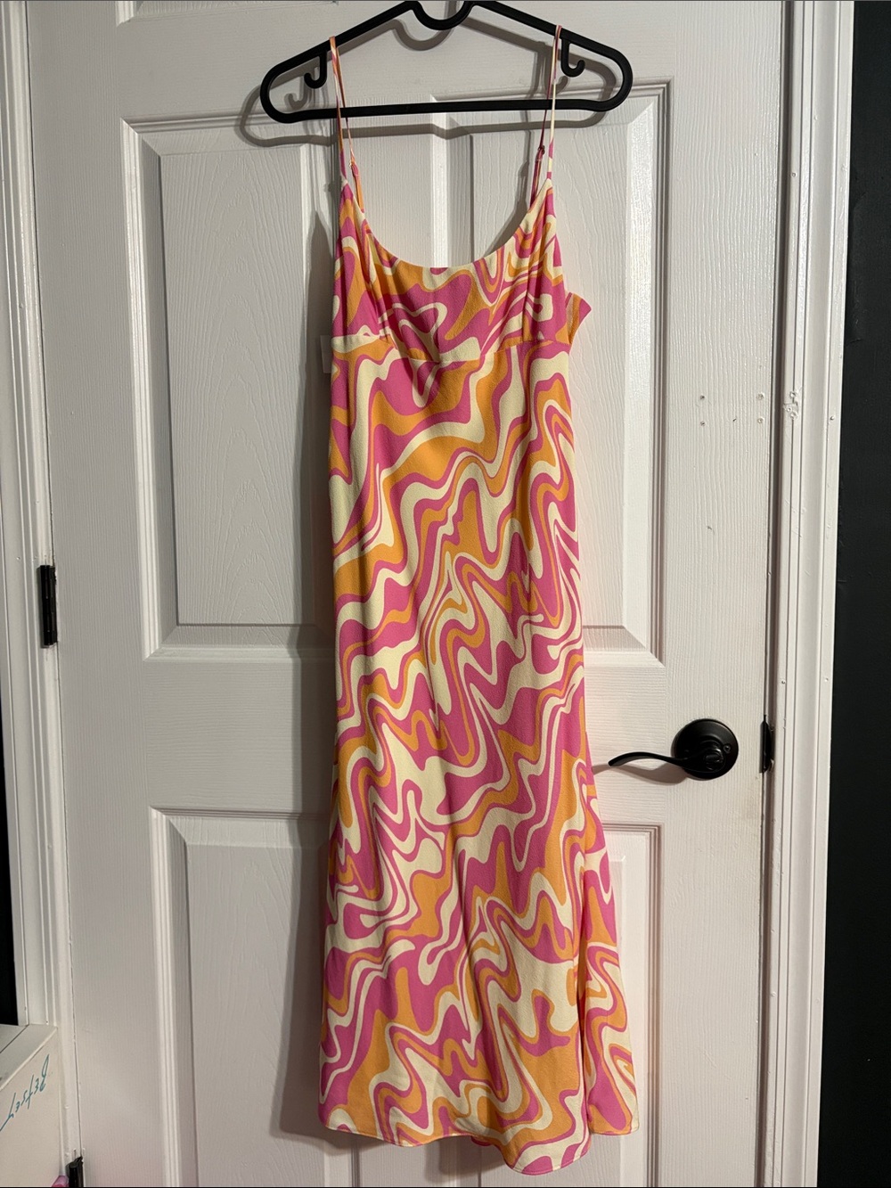Aritzia Pink, Yellow & Cream Swirl Midi Slip Dress